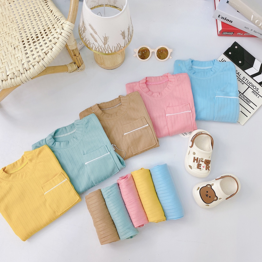 Bộ dài tay thu đông cao cấp cho bé trai bé gái sơ sinh 6-16kg, vải len tăm xuất xịn nhiều màu xinh - BO81