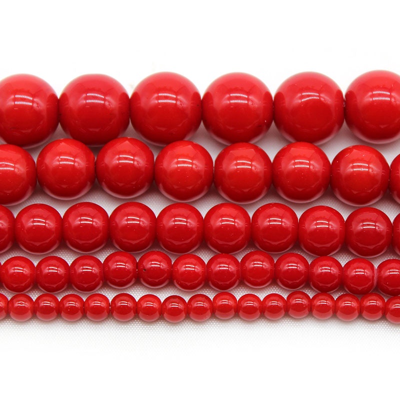 Chuỗi Hạt Đá Tròn Màu Đỏ San Hô 4 6 8 10 12mm Làm Trang Sức diy 15 "