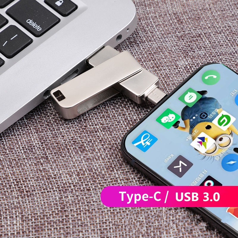 3 in 1 OTG USB Flash Drive for iPhone Android 32GB 64GB 128GB Dual USB 3.0 Stick Key Pen Drive 64GB Metal Flash Disk Pendrive 256GB