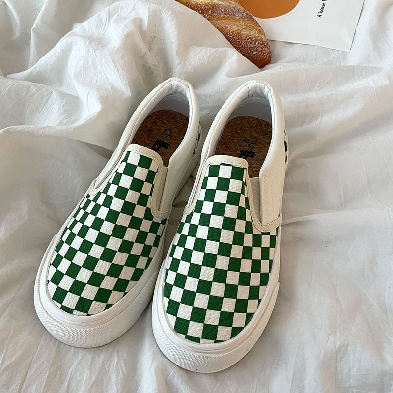Giày slip on caro đế dày 4cm, có ảnh thật