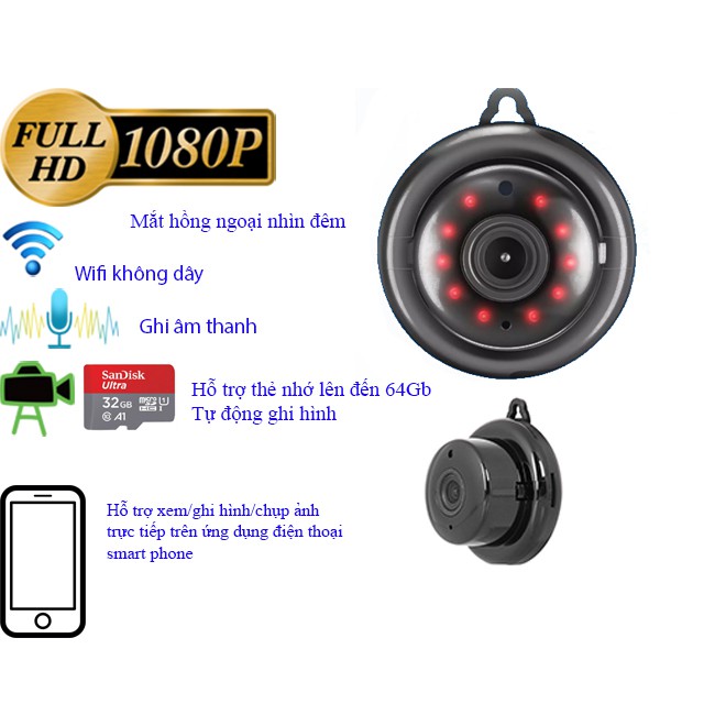 Camera wifi không dây Guava V380 full hd 1080P hỗ trợ thẻ nhớ, nhìn đêm, xem qua app điện thoại, nhỏ gọn dễ lắp đặt