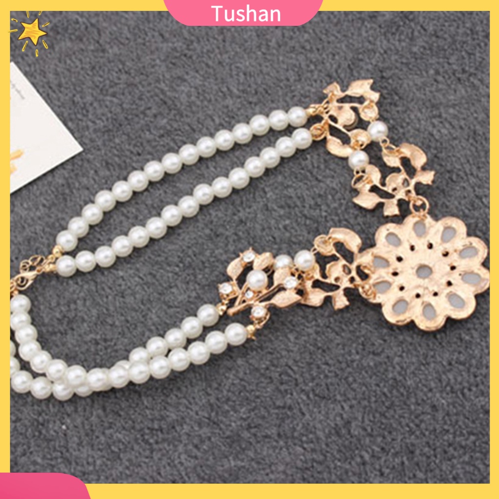 Vòng cổ choker đính ngọc trai giả phong cách Bohemian