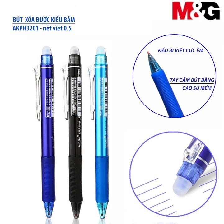 Bút gel nước xoá được M&G AKPH3201 ngòi 0.5mm /  Bút 3201 có ruột 7712 / 7701 thay thế