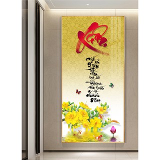 Tranh treo tường tráng gương bóng kiếng thư pháp chữ Xuân tranh trang trí tết sang trọng Xuan 120x240 cm 15-11-2020