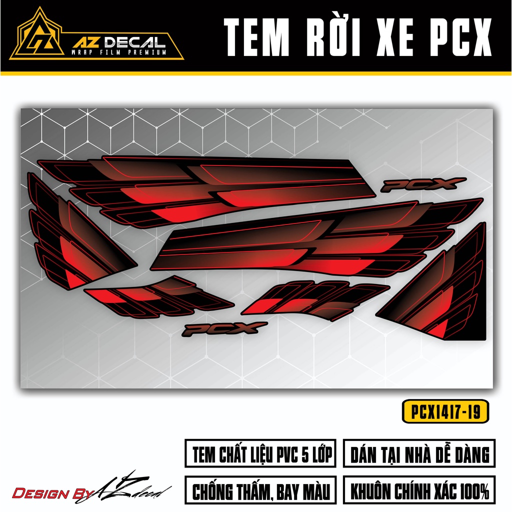 Tem Chế Dán Xe PCX Thiết Kế Đôi Cánh | PCX-19 | Decal Rời Dán Xe PCX 125 160 150 Chống Nước, Bền Màu