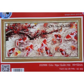 Tranh thêu chữ thập Cửu Ngư Quần Hội 222999-99x52cm (Chưa thêu)