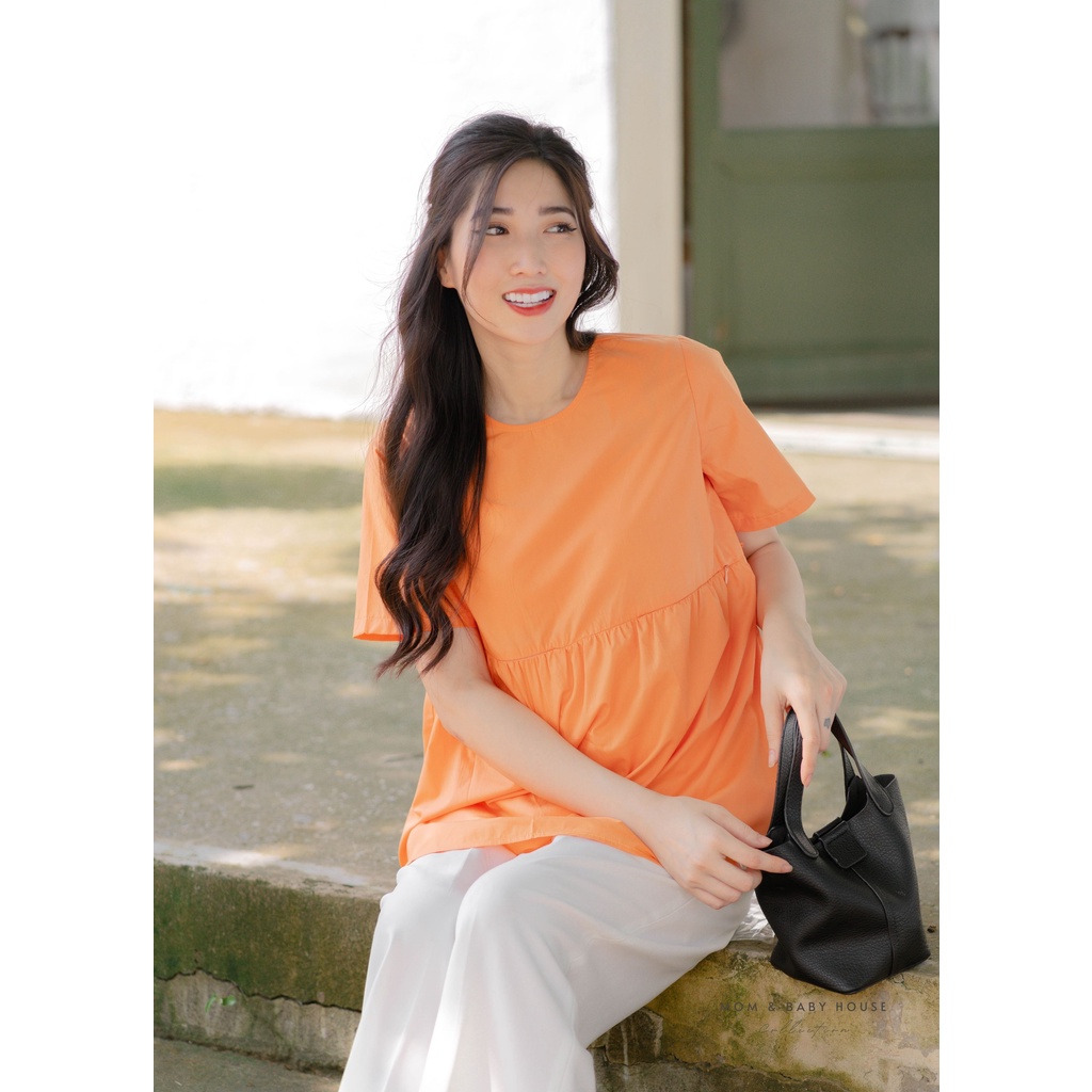 EVERMOM | Áo bầu babydoll có khoá kéo cho bé ti màu cam