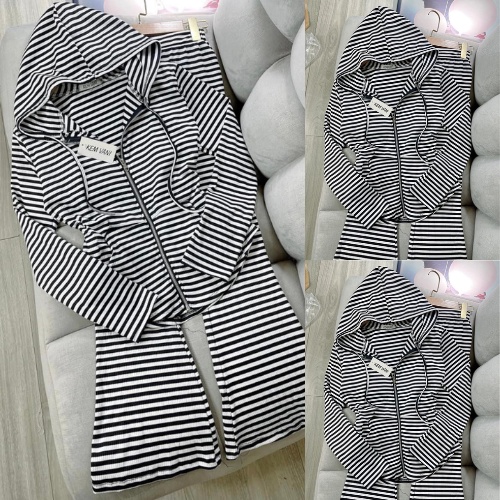 Đồ bộ nữ, set đồ bộ quần ống loe đai cao, áo ôm dài tay lai bầu phối nón và dây kéo vải thun cotton gân borip dầy dặn