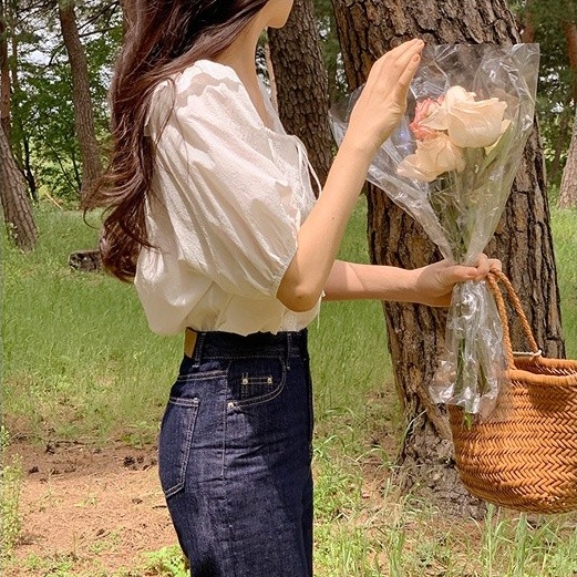 Áo kiểu SUXI tay ngắn cổ tròn dáng rộng phong cách Hàn Quốc thời trang mùa hè ngọt ngào xinh xắn cho nữ