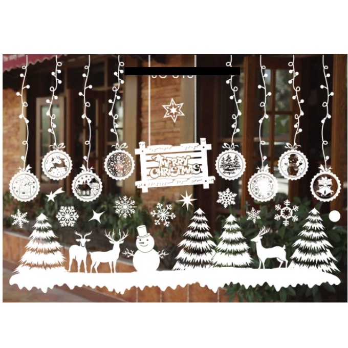 Decal Trang Trí Noel - Rừng thông noel có bảng chữ trắng