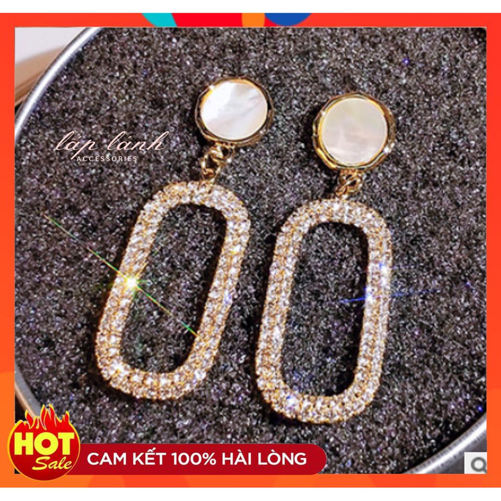 [Có sẵn] BÔNG TAI KHUYÊN TAI ĐÁ CHỮ NHẬT BẢN LỚN LẤP LÁNH PHONG CÁCH HÀN QUỐC BT47