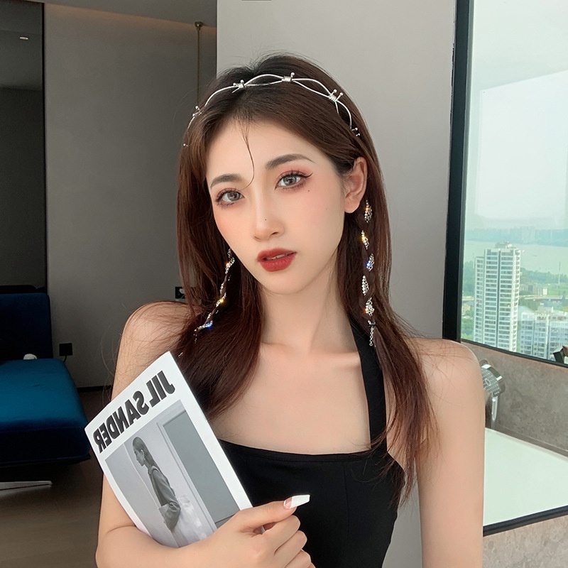 Băng Đô Dây Tua Rua Kim Loại Đính Đá Phong Cách Hàn Quốc Thời Trang Cho Nữ