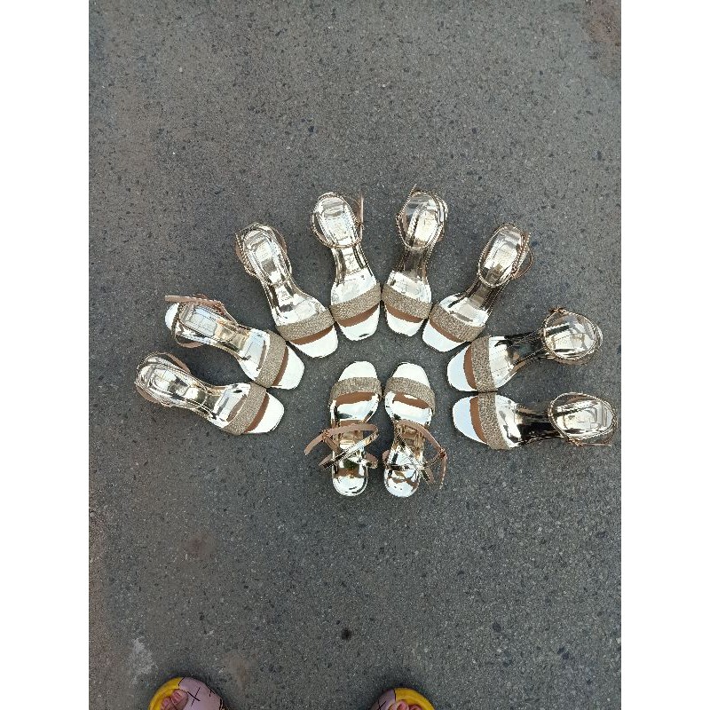 SANDAL KIM TUYẾN VÀNG, BẢN NGANG 3CM - CAO GÓT VUÔNG 7CM TÔN DÁNG - GIÀY GIA CÔNG