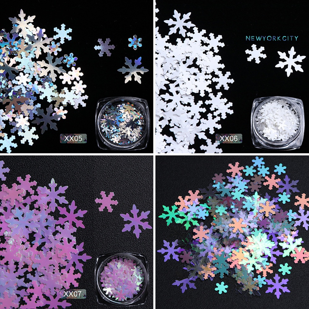 1 Hộp Hạt Kim Sa Hình Bông Tuyết 3D Siêu Mỏng Trang Trí Móng Tay Giáng Sinh