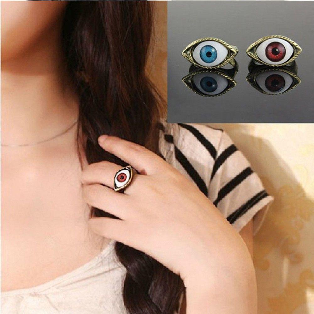 FORBETTER Nhẫn Hình Đôi Mắt Màu Sắc Xanh Dương / Nâu Phong Cách Gothic Cổ Điển Thời Trang