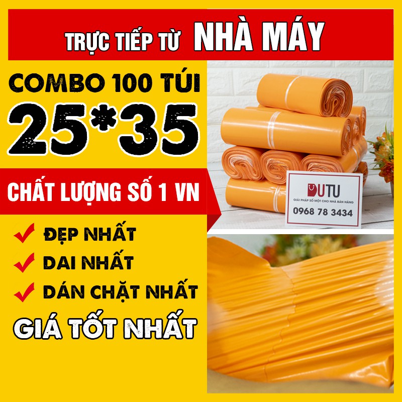 100 Túi Đóng Hàng Quần Áo Siêu Tiện Lợi, Tiết Kiệm, Chống Thấm nước Màu Cam Cao Cấp 25x35