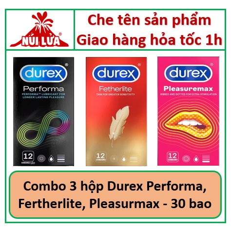 Combo 3 hộp Bao cao su Durex Pleasuremax, Fertherlite, Performa - 36 cái