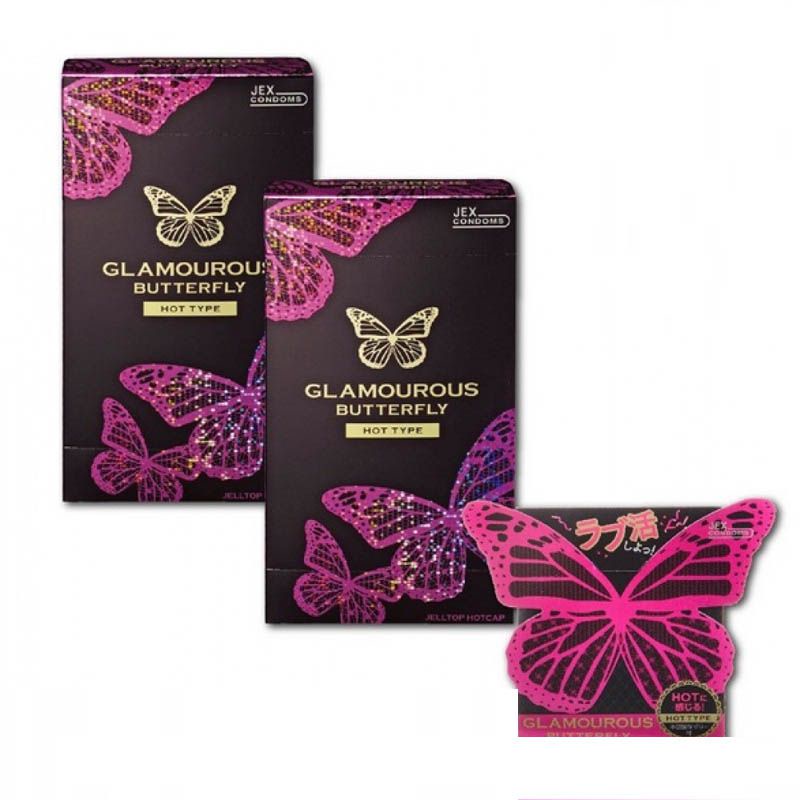 Bao cao su JEX Glamourous Butterfly Hot, bcs siêu mỏng nhiều gel kéo dài thời gian