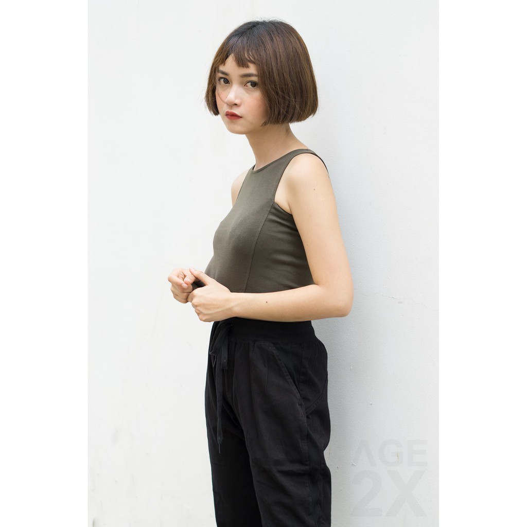 Áo croptop cutout AGE2X hàng VNXK chất cotton mịn các màu Đỏ đô/ Xám/ Xanh lính/ Hồng nude/ Trắng/ Đen | BigBuy360 - bigbuy360.vn