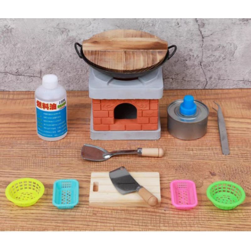 (có video) Miniature - Bếp Nấu ăn kèm combo phu kiện( Nấu được như thật)