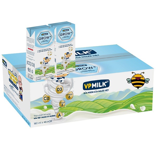 Sữa Tiệt Trùng Có Đường VPMilk Grow+ Hộp 180ml (Thùng 48 Hộp)