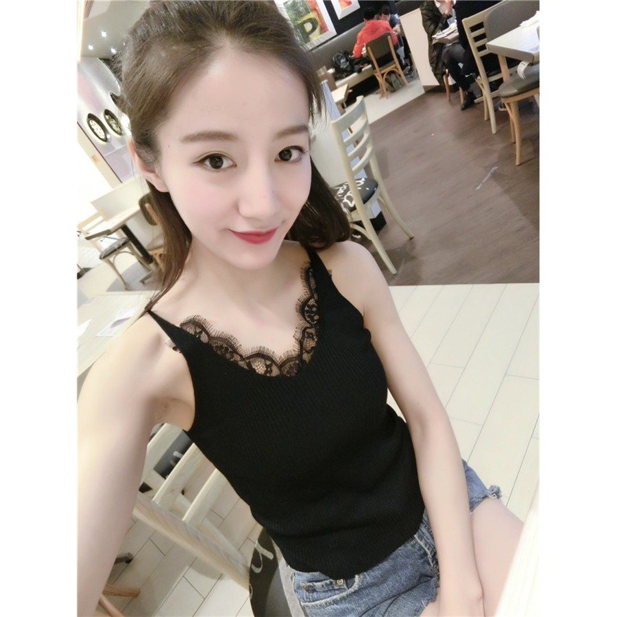 Áo 2 dây len phối ren | BigBuy360 - bigbuy360.vn