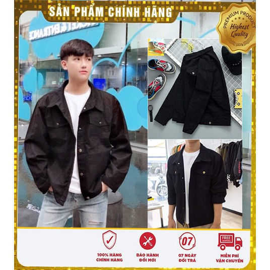 Áo khoá kaki nam cổ bẻ from rộng màu đen [FREE SHIP CHO ĐƠN HÀNG 150K]