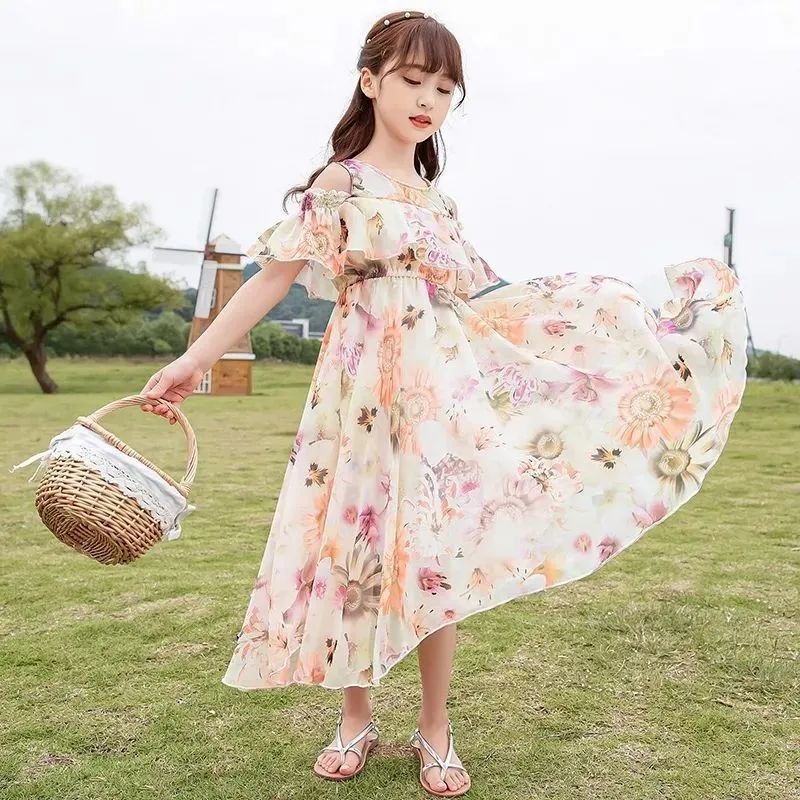 Đầm Công Chúa Vải Voan In Hoa Kiểu Hàn Quốc Thời Trang Mùa Hè Cho Bé Gái 3-12 Tuổi