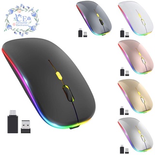 Chuột Quang Không Dây Usb & Type-C Màu Đen Có Đèn Led Cho Laptop / Macbook