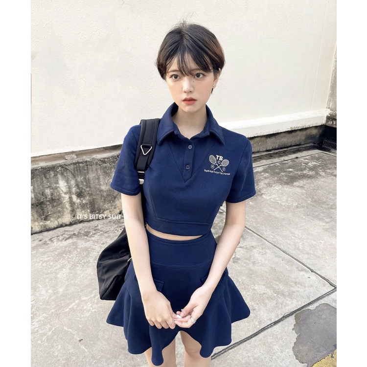 Bộ Áo Polo Chân Váy Tenis Nữ Xanh 🦋 Set Áo Polo Thêu Hình Cộc Tay Kèm Chân Váy Ngắn Xòe 🦋 X0112
