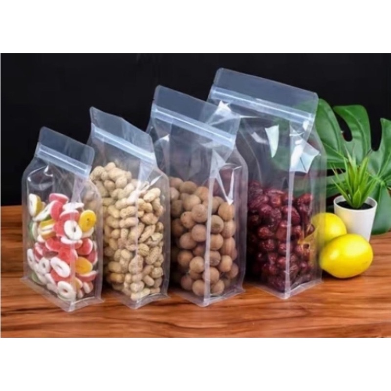 Hàng nhập - 1kg Túi zip 8 cạnh trong suốt, đế bằng, 8 cạnh, đế vuông