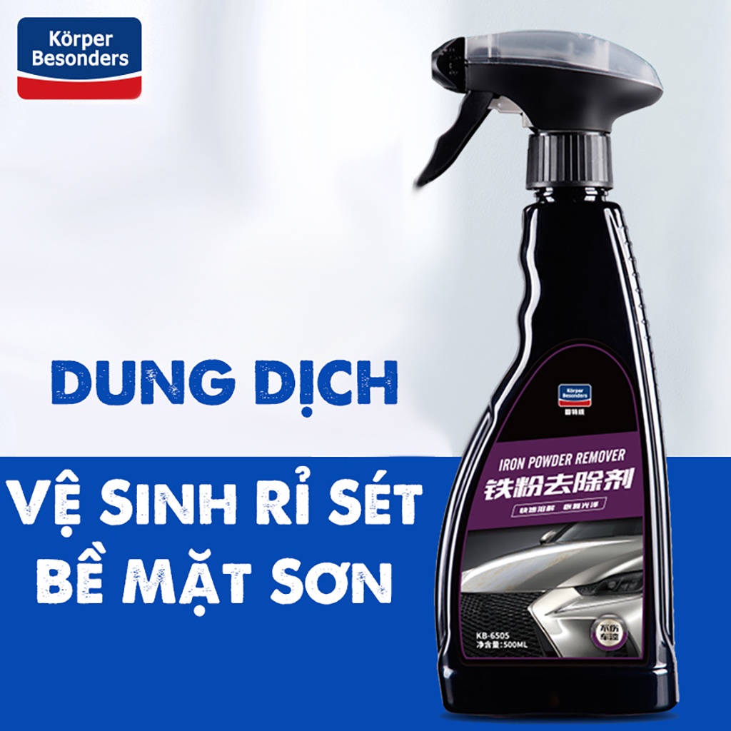 Chai Xịt Vệ Sinh Vết Ố Rỉ Sét Do Mạt Sắt Bụi Phanh Trên Thân Xe Ô Tô Korper Besonders Iron Powder Remover 500ml