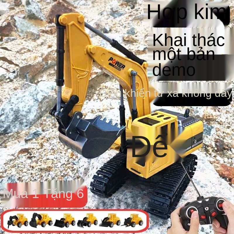 [miễn phí 6 xe công trình] Máy xúc điều khiển từ xa sạc cho trẻ em đồ chơi ô tô cậu bé