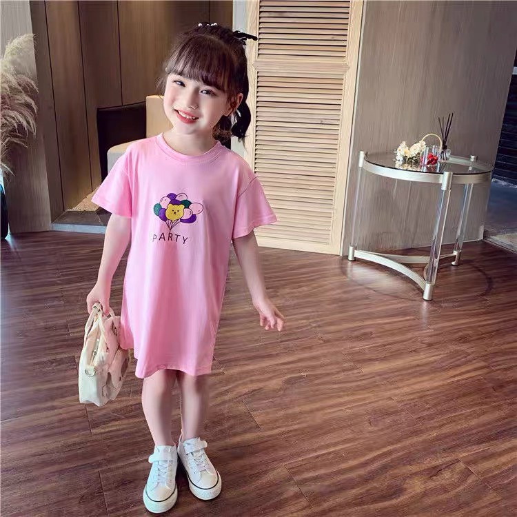 Váy Áo Thun Dài Cho Bé Gái Hình Gấu Phong Cách Hàn Quốc Ken Store