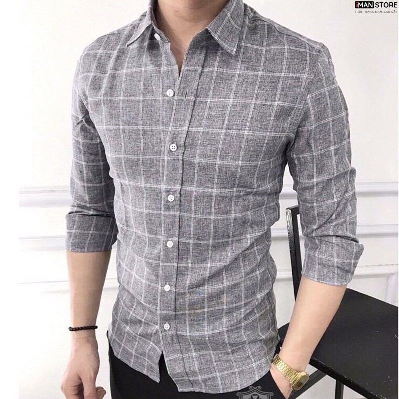 Áo Sơ Mi Nam Caro Dài Tay VẢI ĐŨI Cao Cấp, Sơ Mi Nam Hàn Quốc Công Sở Vải Đũi Bền ĐẸP, Thoáng Mát | BigBuy360 - bigbuy360.vn