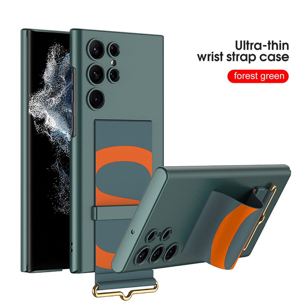 Bao Da Điện Thoại GKK Bằng PC Cứng + Giá Đỡ Có Dây Móc Tay Cho Samsung Galaxy S22 Ultra S22+