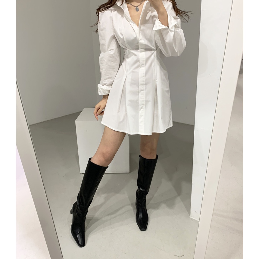 Xiaozhainv Đầm Sơ Mi Lưng Cao Cổ Bẻ Phong Cách Hàn Quốc Quyến Rũ Cho Nữ