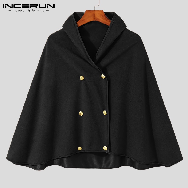 Áo choàng INCERUN hai hàng nút dáng rộng tay cánh dơi phong cách phương tây vintage thời trang mùa đông dành cho nam