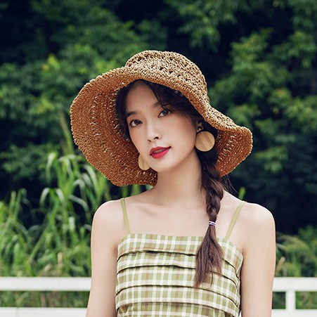 Mũ cói đi biển chuẩn hè vành có gọng kim loại