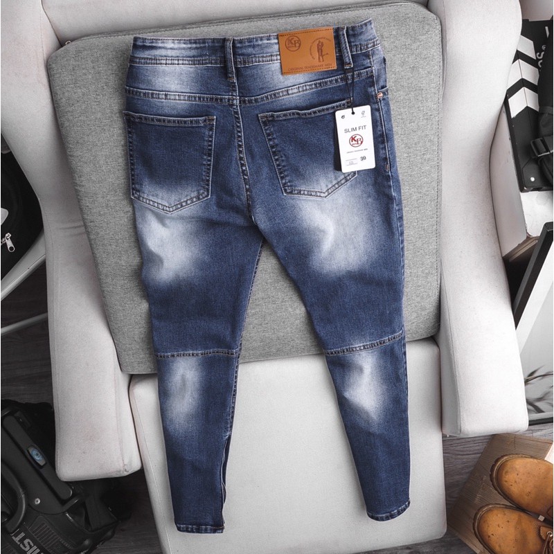 Quần jean nam dáng ôm skinny rách gối zipper chất cao cấp