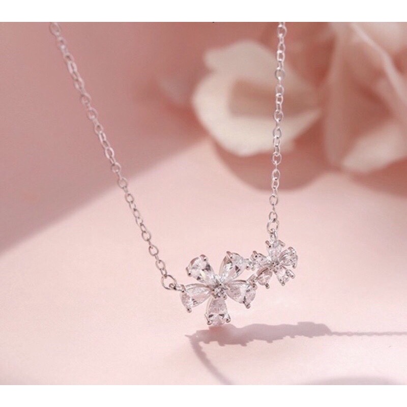 Dây chuyền nữ bạc thật mẫu hoa đôi cách điệu xinh xắn - Kho sỉ bạc Nhất Linh