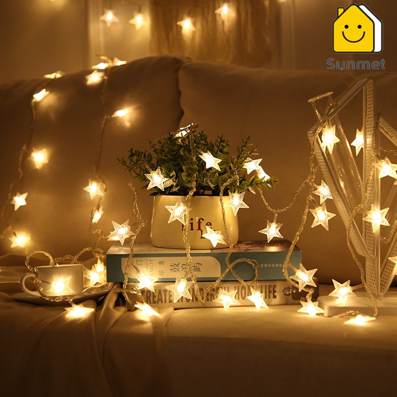 Dây Đèn Led Ngôi Sao Màu Vàng Nắng 1M 3M Không Chớp Nháy Dùng Pin AAr  - Dây Đèn Led Trang Trí noel,  Sunmet
