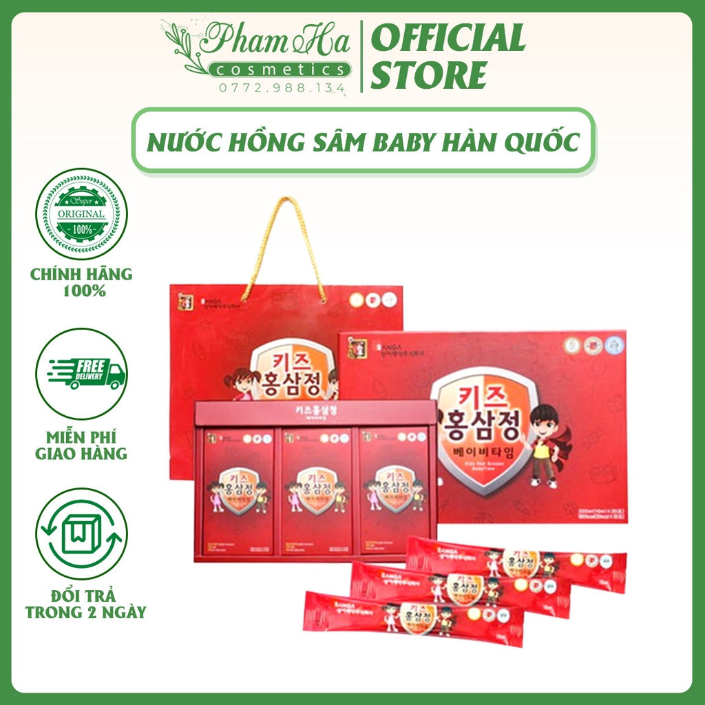 Nước Hồng Sâm Phạm Hà Cosmetic - Nước Hồng Sâm Baby Sang Hàn Quốc 30 Gói Cho Trẻ Em Bổ Sung Dinh Dưỡng Thiết Yếu Cho Bé