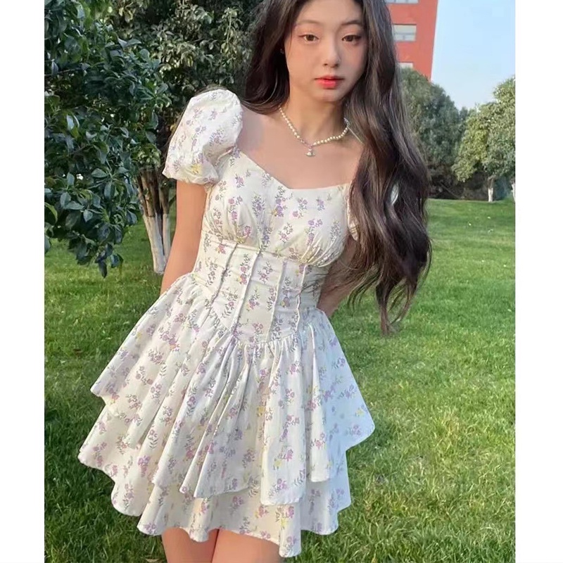 Đầm Hoa Cổ Vuông Thời Trang Xuân Hè 2022 Mới Mẻ Cao Cấp Cho Nữ
