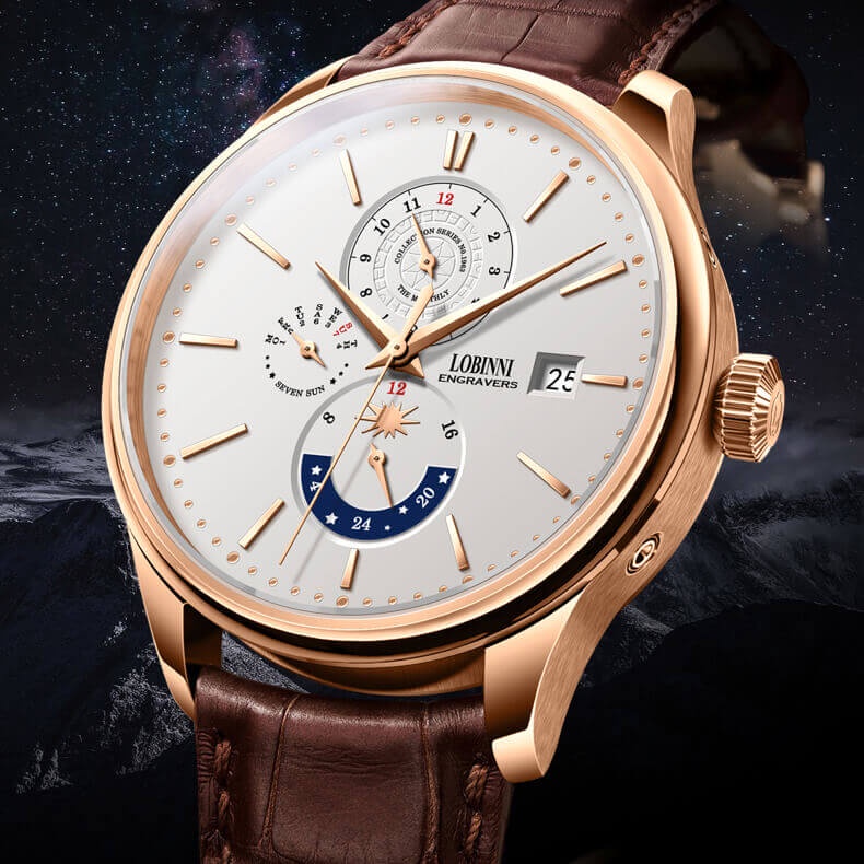 Đồng Hồ Nam LOBINNI No.815-2 Chính Hãng BH 24T Chịu Nước 50m Kính Chống Xước Dây Da Cao Cấp (Máy Cơ Tự Động)