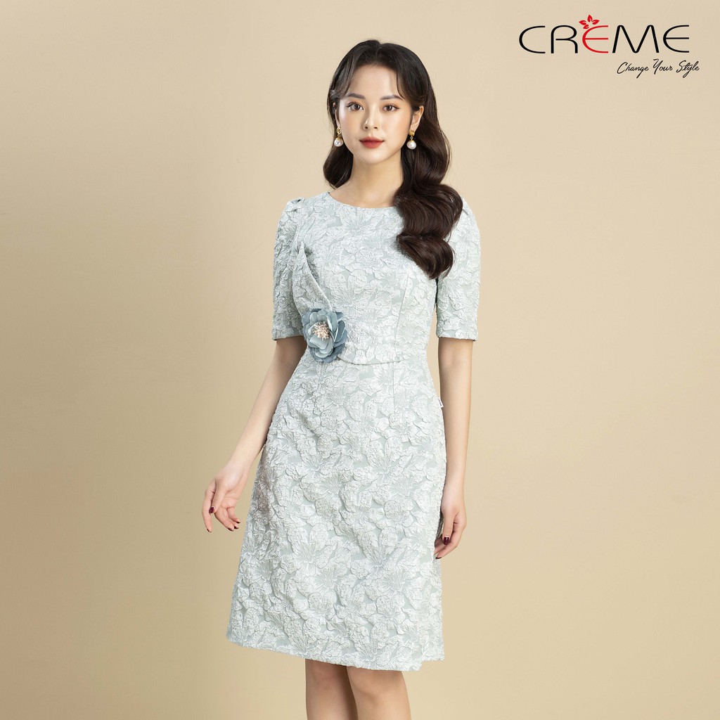 Đầm ôm chiết hoa trái DL1004 CREME | BigBuy360 - bigbuy360.vn