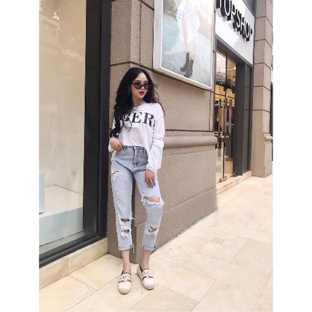 Quần baggy jean rách xanh bạc hot hit