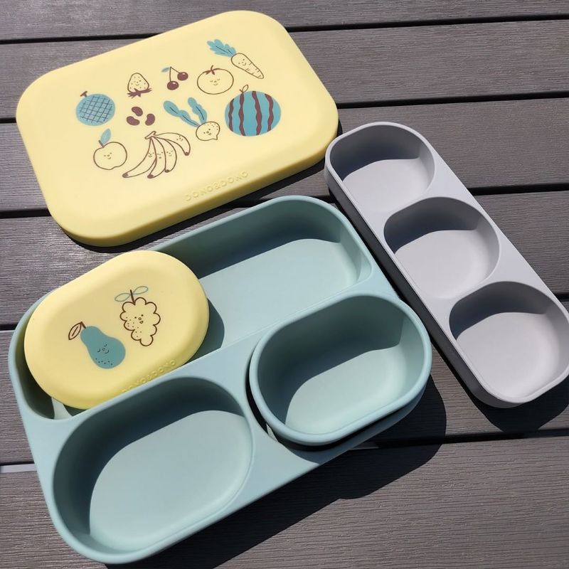 SET KHAY ĂN DẶM VÀ BÁT ĂN DẶM SILICON DONODONO NỘI ĐỊA HÀN CHO BÉ