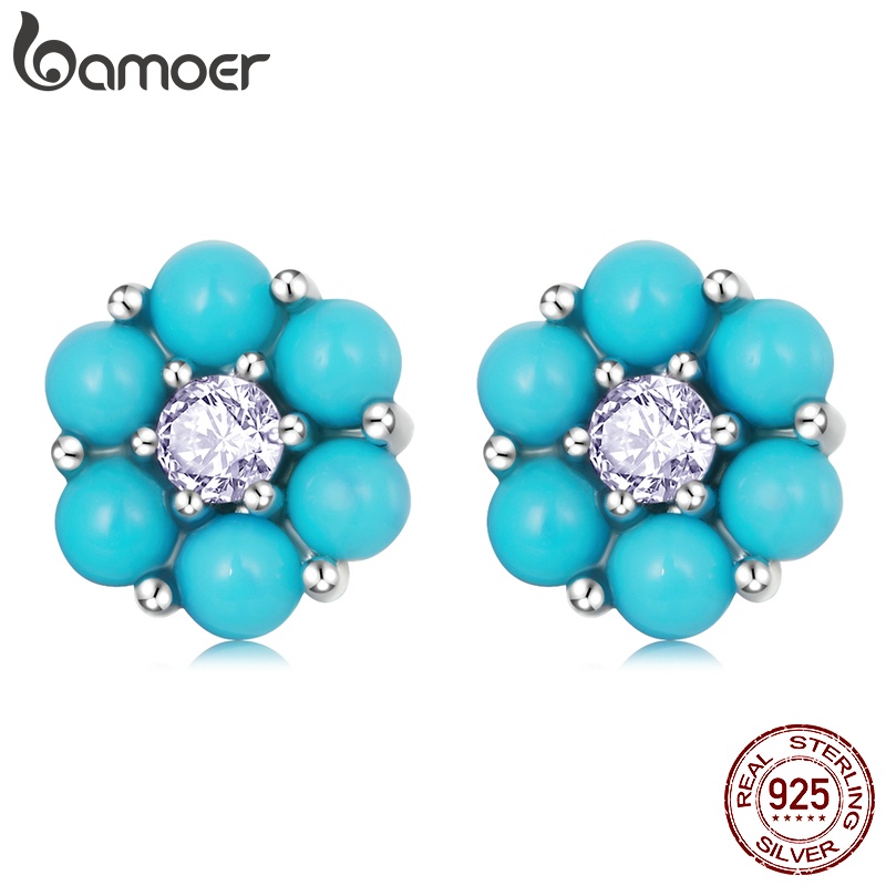 Bông tai BAMOER BSE601 bằng bạc 925 đính đá ngọc lam thời trang