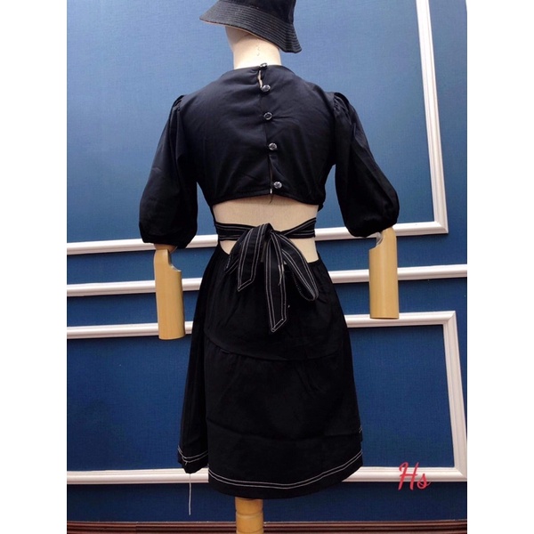 Váy viền chỉ buộc nơ lưng HSU1